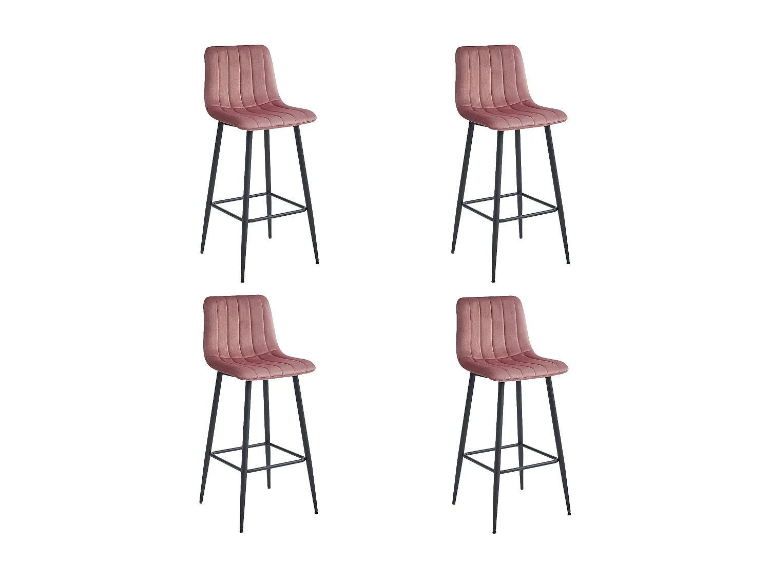 Tabouret Valora POZZA en velours rose foncé, pieds noirs, pour cuisine (x4)