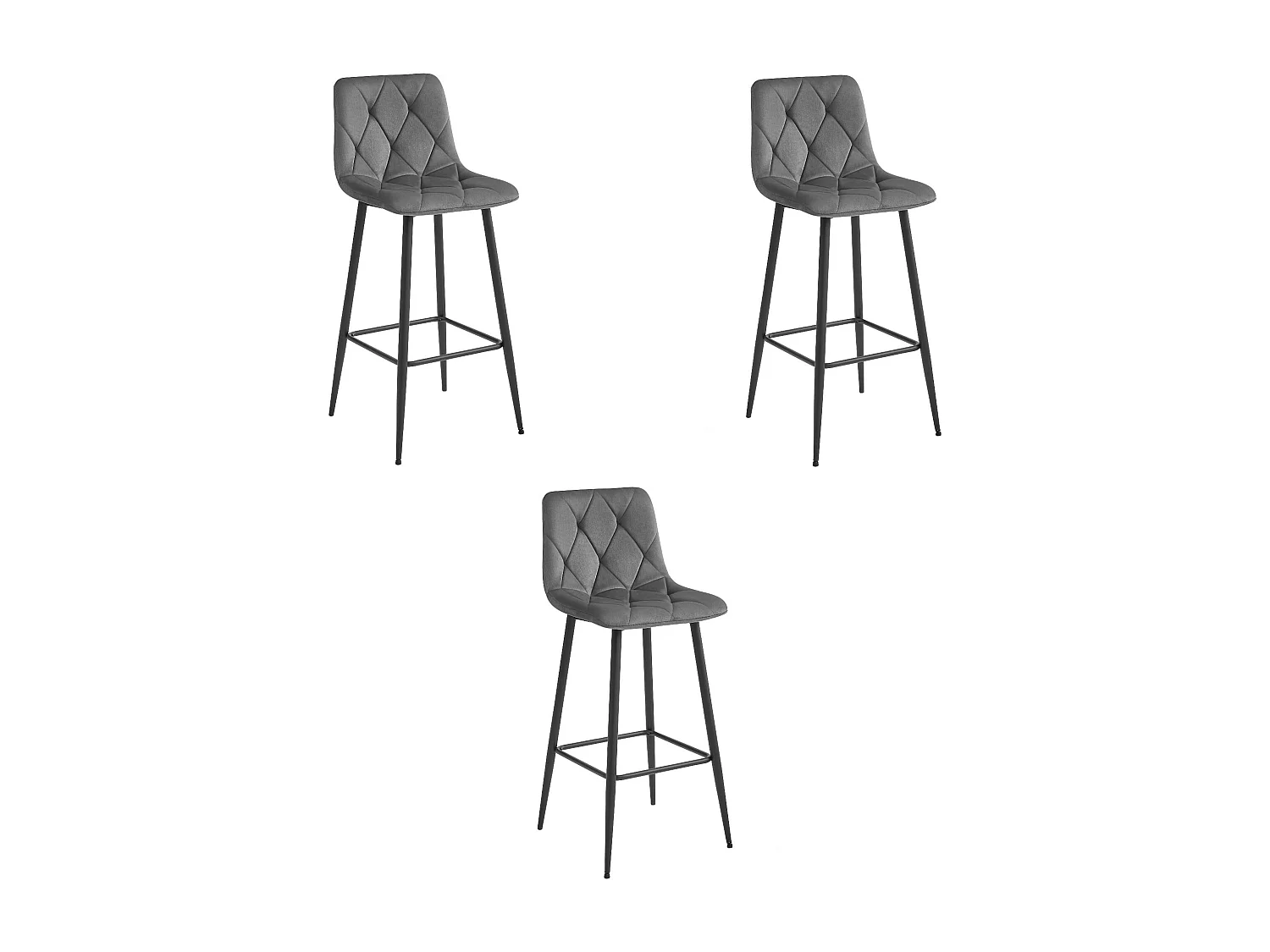 Tabouret Valora KODA, velours gris foncé, pieds noirs x3