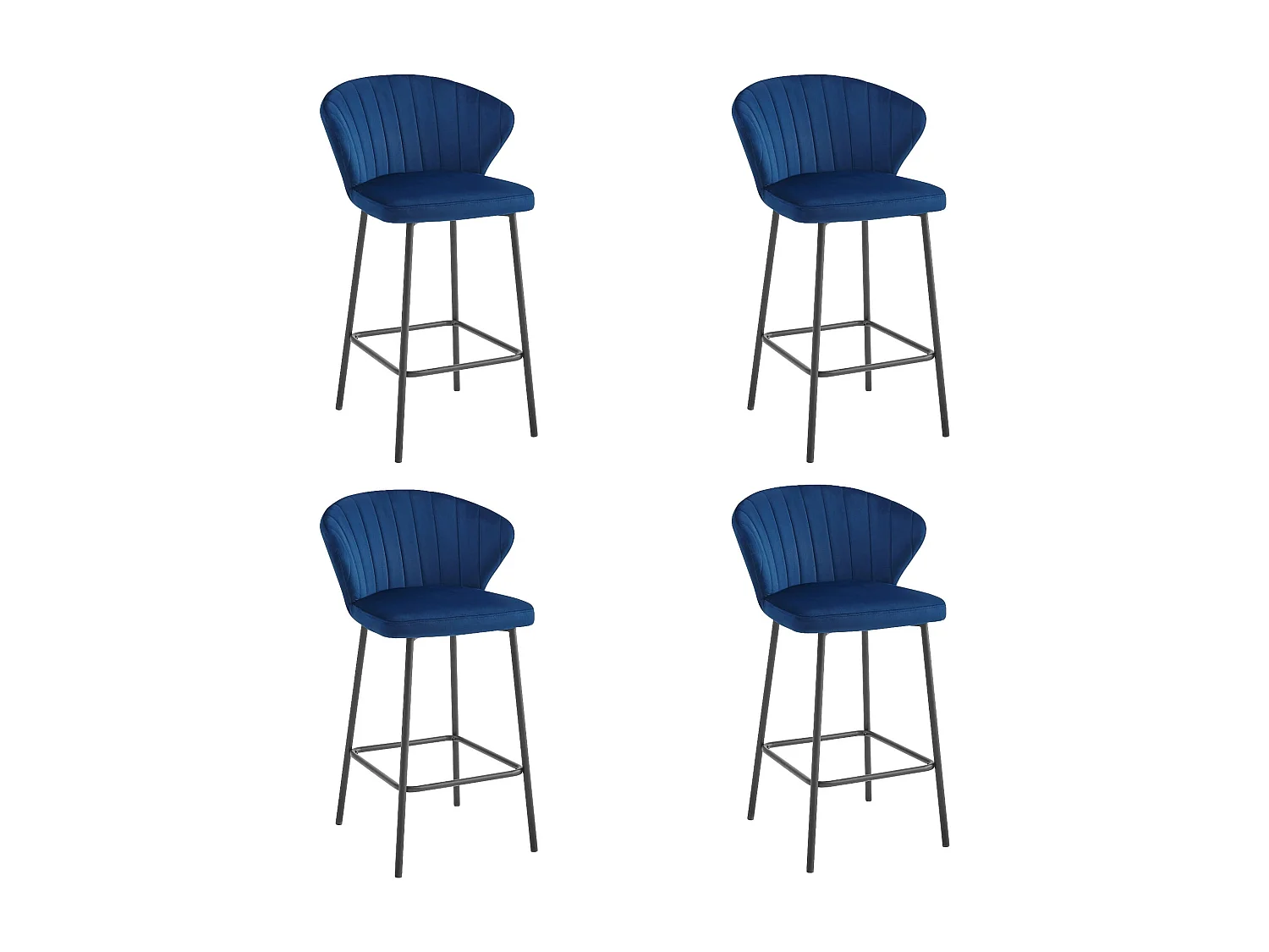 Valora GATTA Barhocker, marineblauer Samt, schwarze Beine (4er-Pack)
