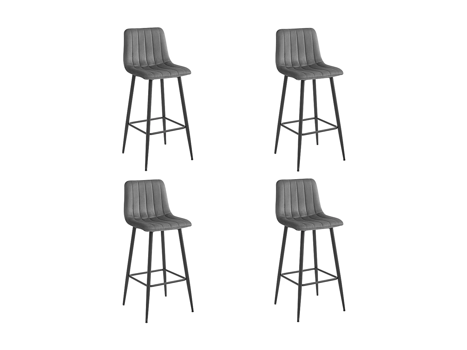 Tabouret Valora POZZA en velours gris foncé, pieds noirs, pour cuisine (x4)