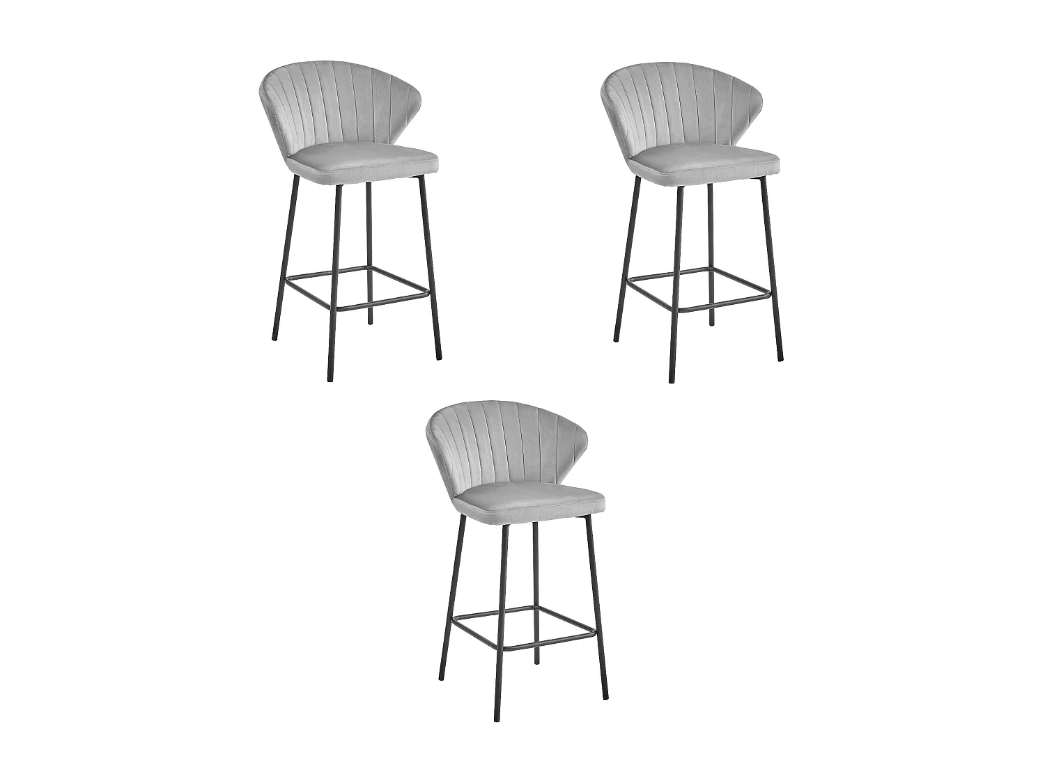 Valora GATTA Hocker, silbergrauer Samt, schwarze Beine, für die Küche (3er-Pack)