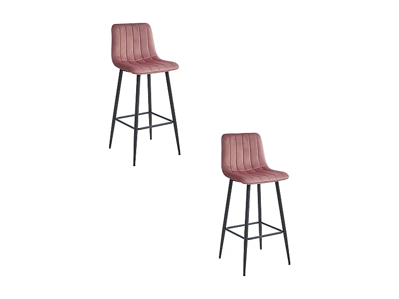 Tabouret Valora POZZA en velours rose foncé avec pieds noirs pour la cuisine (x2)