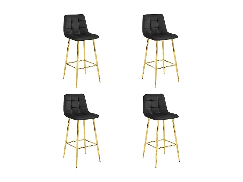 Tabouret Valora TEOTO en velours noir, pieds dorés, design moderne x4