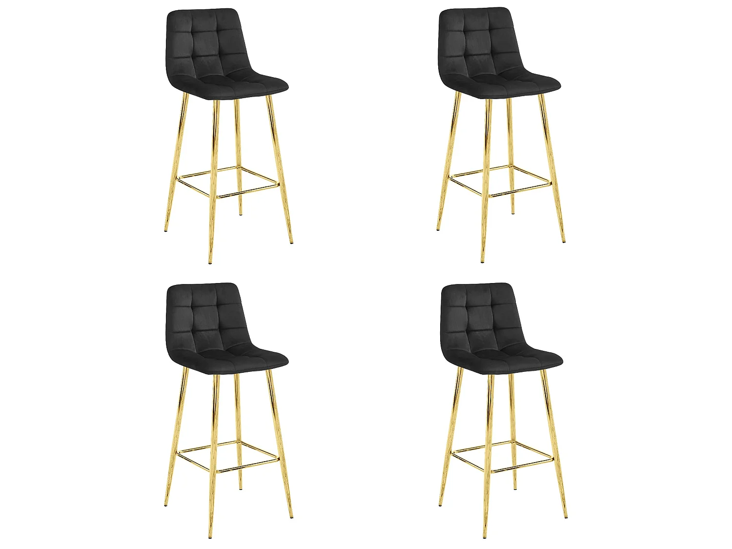 Taburete Valora TEOTO, terciopelo negro, patas doradas, diseño moderno (x4)