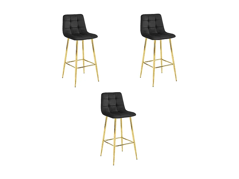 Tabouret Valora TEOTO en velours noir, pieds dorés x3