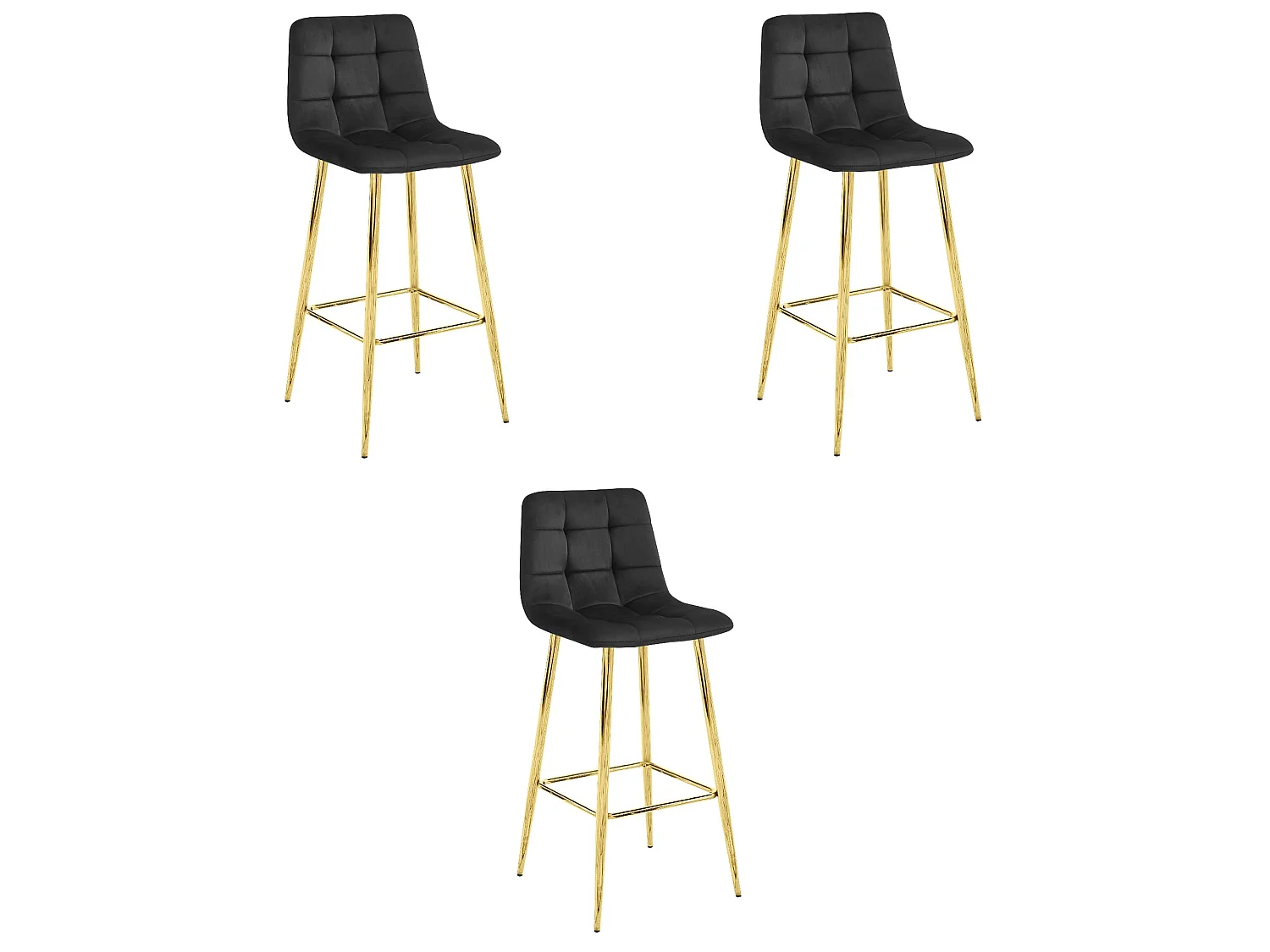 Taburete Valora TEOTO, terciopelo negro, patas doradas (x3)