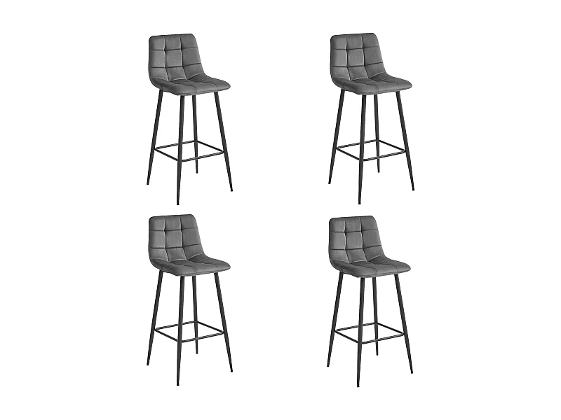 Tabouret Valora TEOTO en velours gris foncé avec pieds noirs pour cuisine (x4)