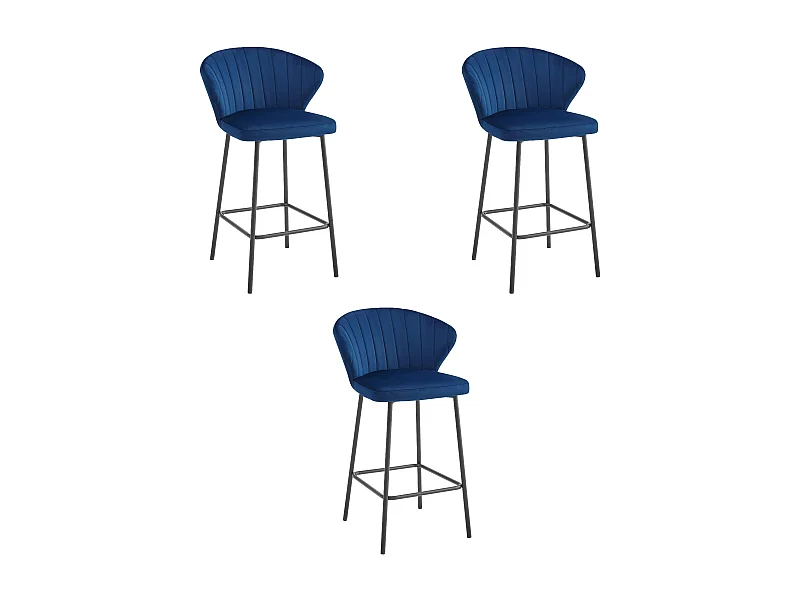Tabouret de bar Valora GATTA, velours bleu marine, pieds noirs (x3)