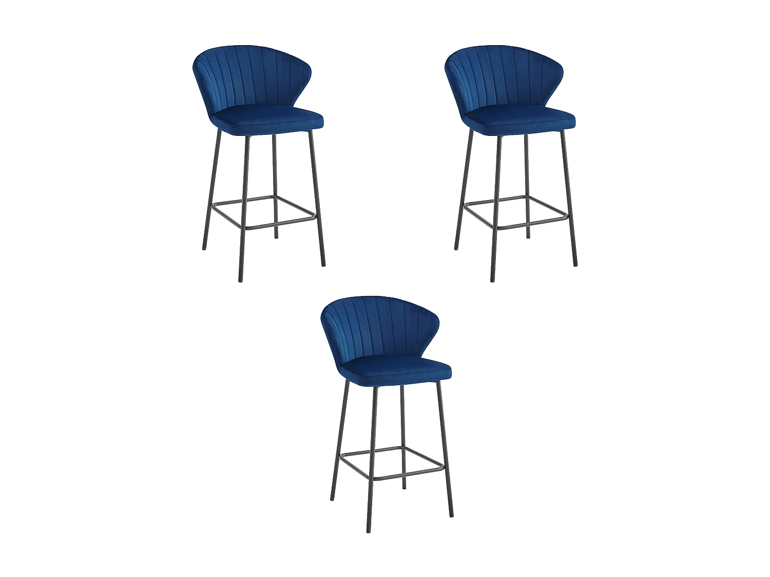 Tabouret de bar Valora GATTA, velours bleu marine, pieds noirs (x3)