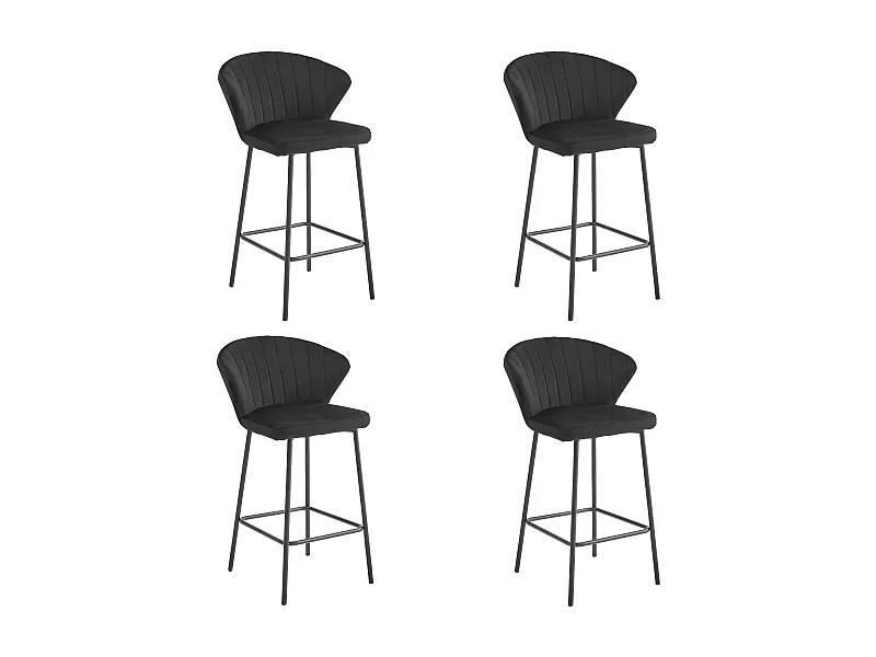 Tabouret de bar Valora GATTA en velours noir avec pieds noirs (x4)