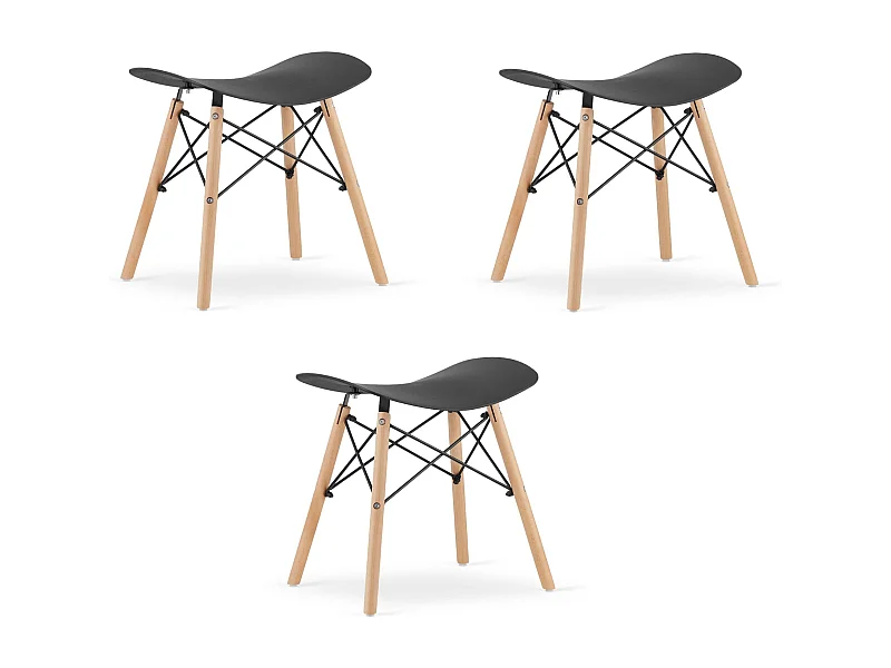 Tabouret Valora CORFU Noir, design ergonomique, pieds en bois x3