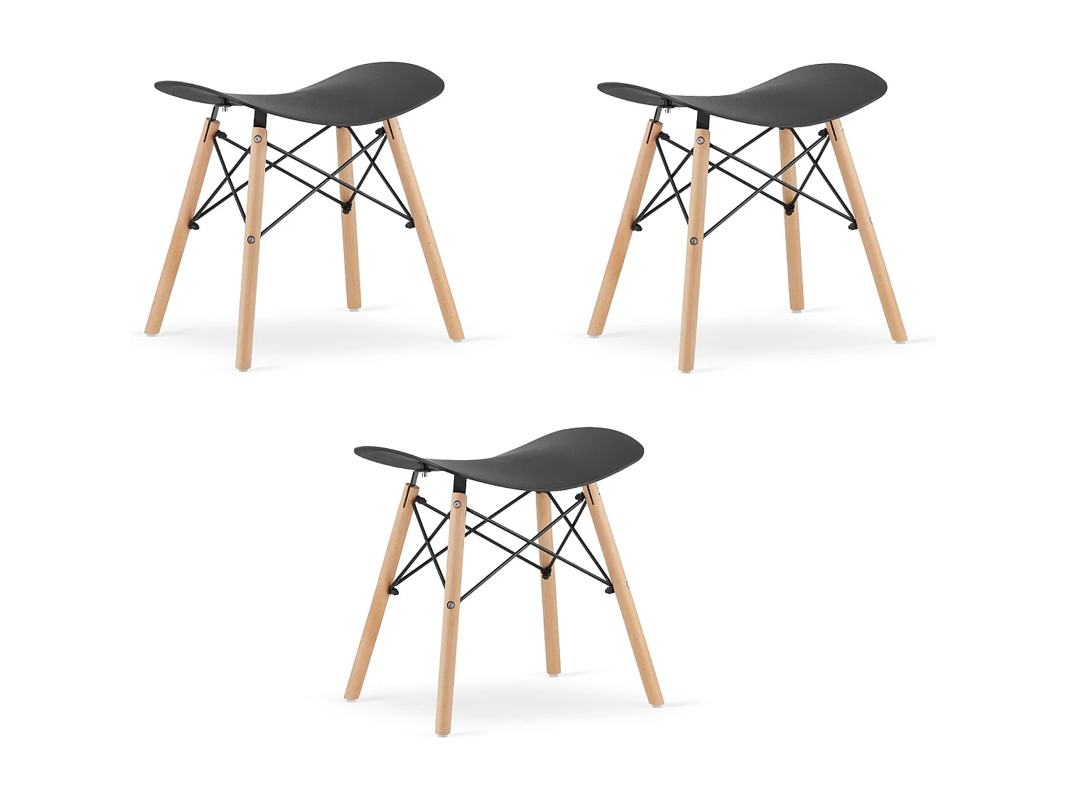 Tabouret Valora CORFU Noir, design ergonomique, pieds en bois x3