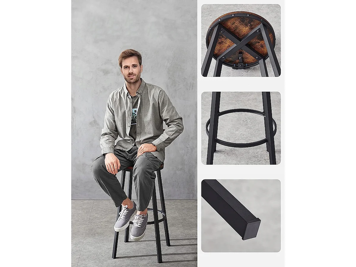 Valora Barhocker, 2 Stück, rustikaler brauner Loft-Stil für die Küche (2 Stück)