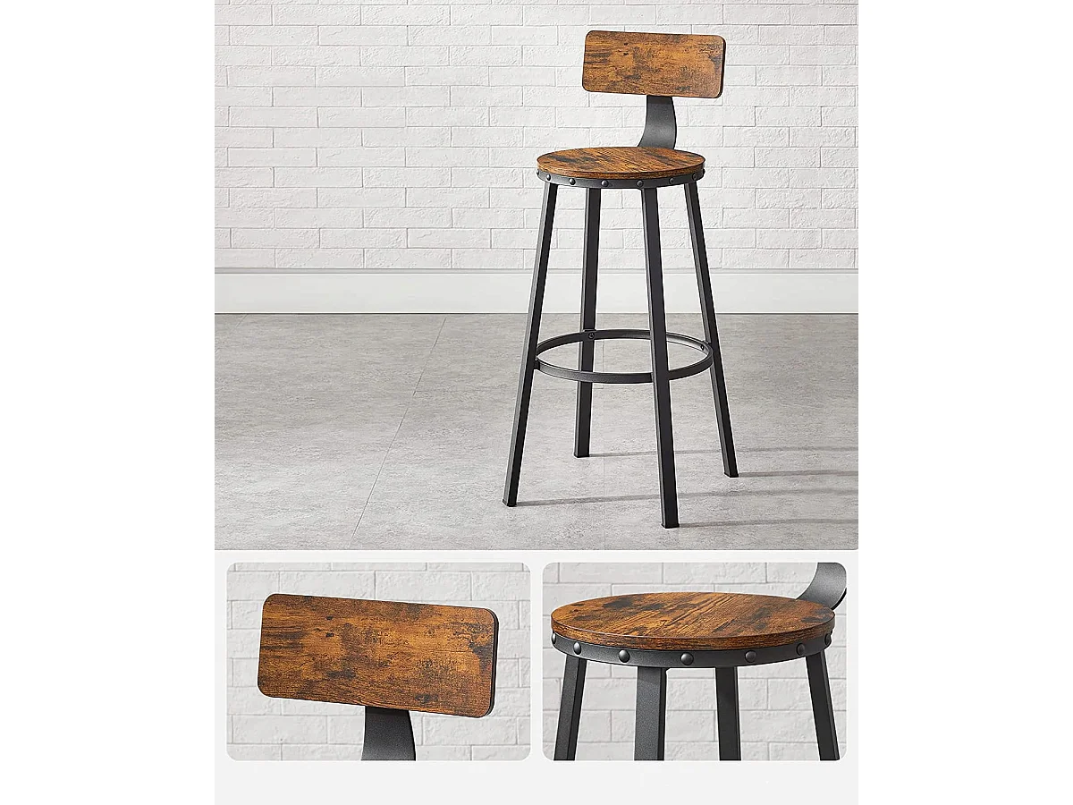 Valora Barhocker, 2 Stück, rustikaler brauner Loft-Stil für die Küche (2 Stück)