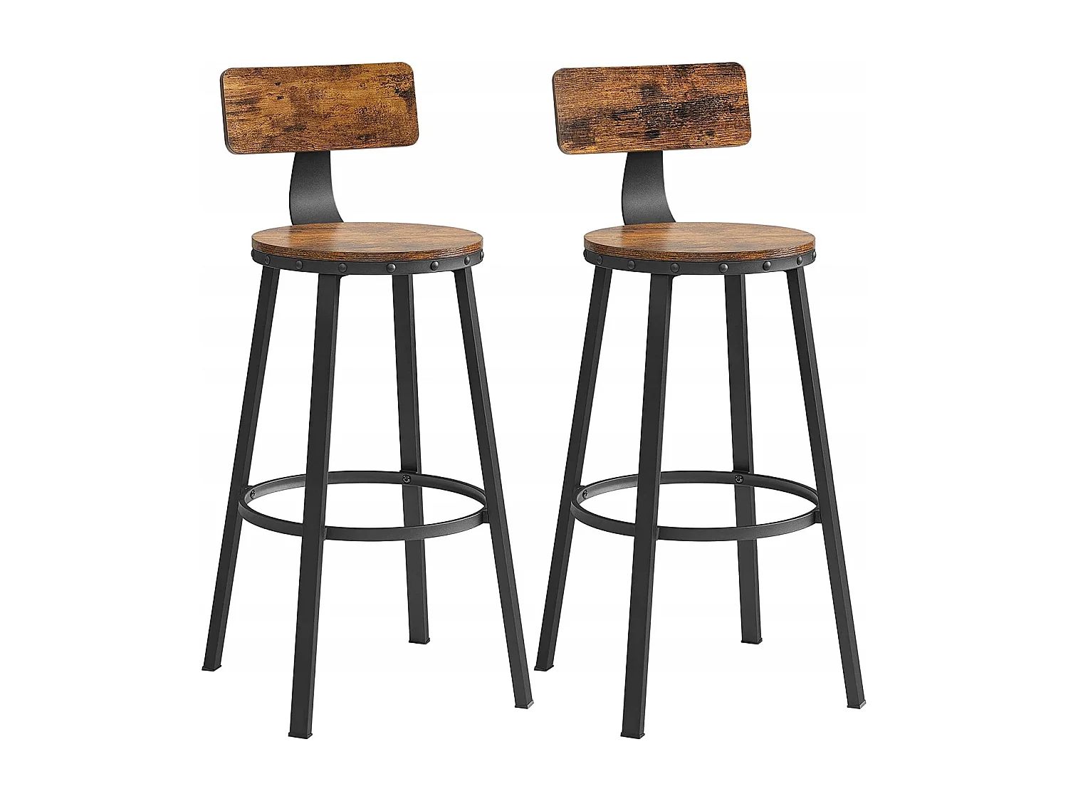 Tabourets de bar Valora, lot de 2, style loft rustique marron pour cuisine