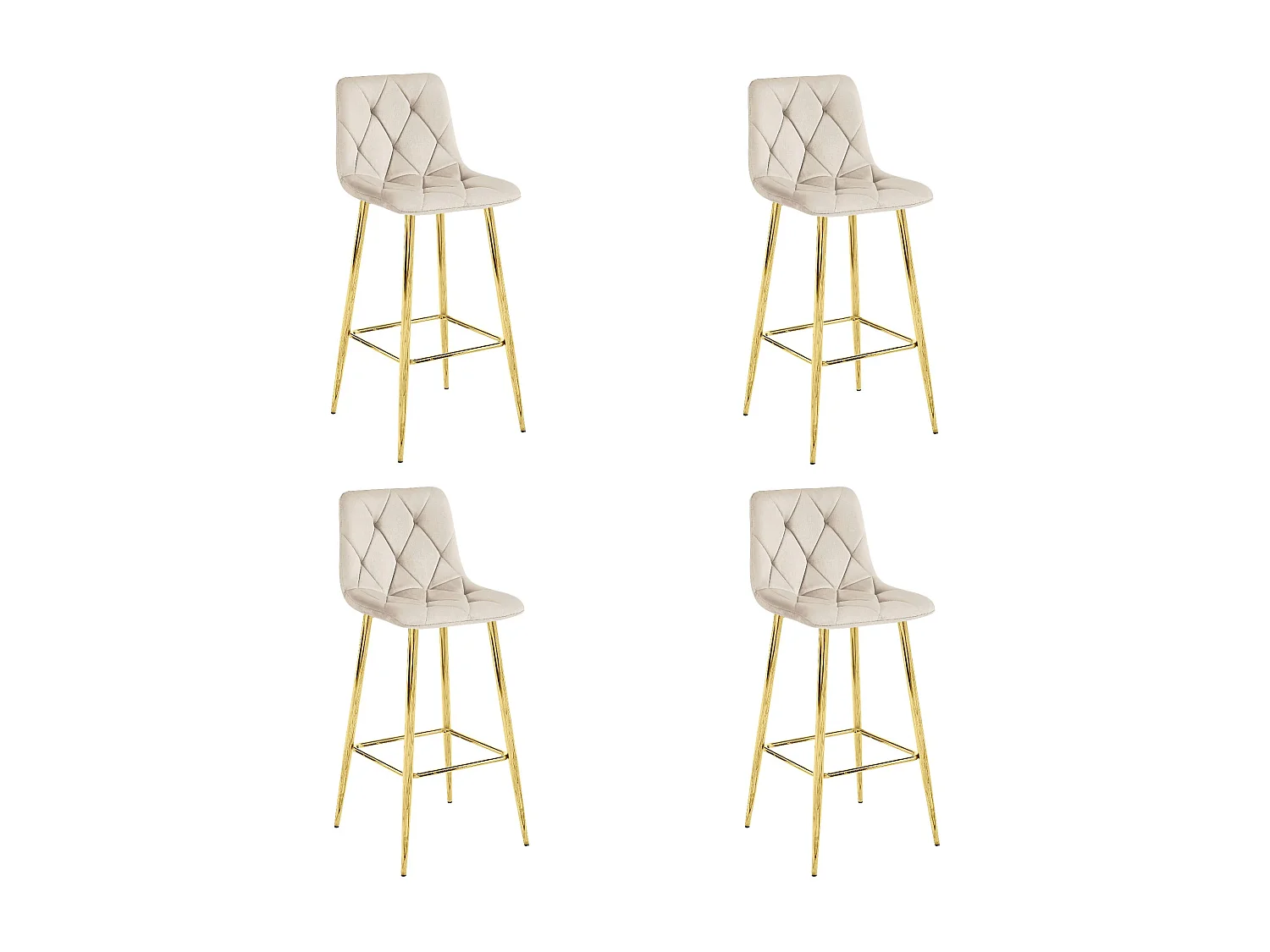 Tabouret de bar Valora KODA, velours beige, pieds dorés, pour cuisine (x4)