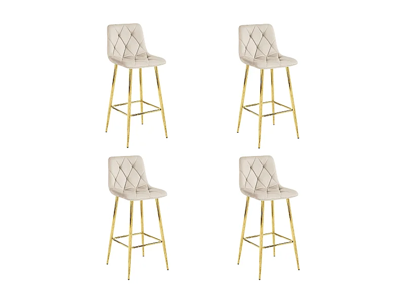 Taburete Valora KODA, color beige terciopelo, patas doradas, para cocina (x4)