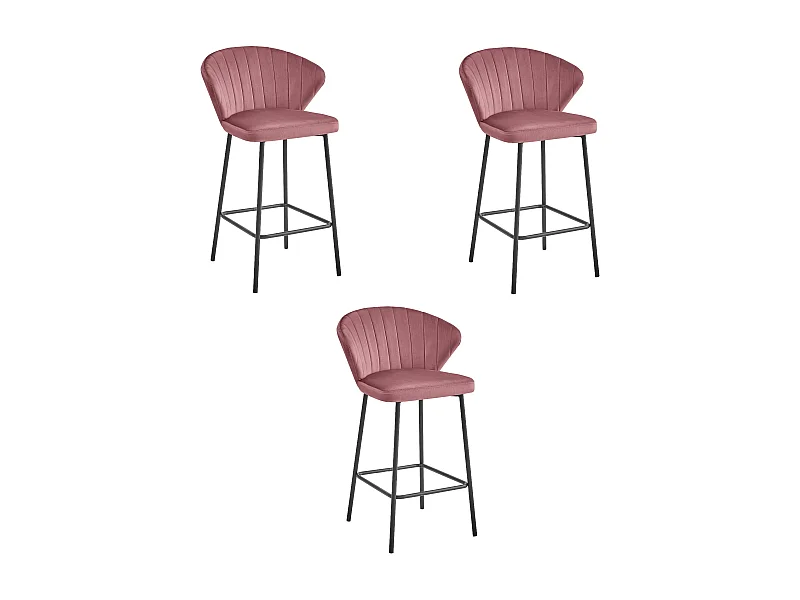 Tabouret Valora GATTA en velours rose foncé, design moderne pour la cuisine (x3)