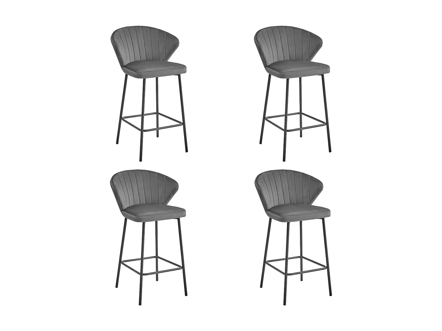 Tabouret de bar Valora GATTA, velours gris foncé, pieds noirs (x4)