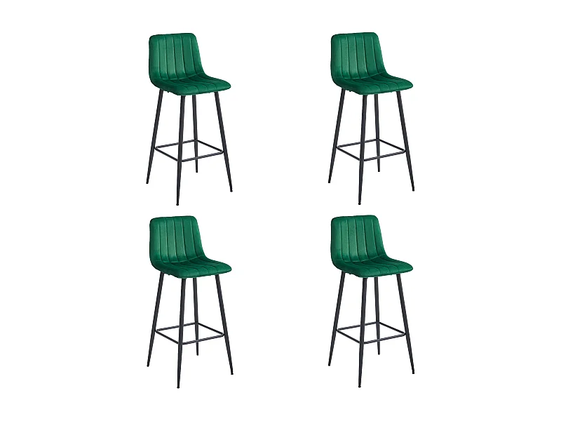 Valora POZZA Tabouret en velours vert foncé, pieds noirs, pour cuisine x4