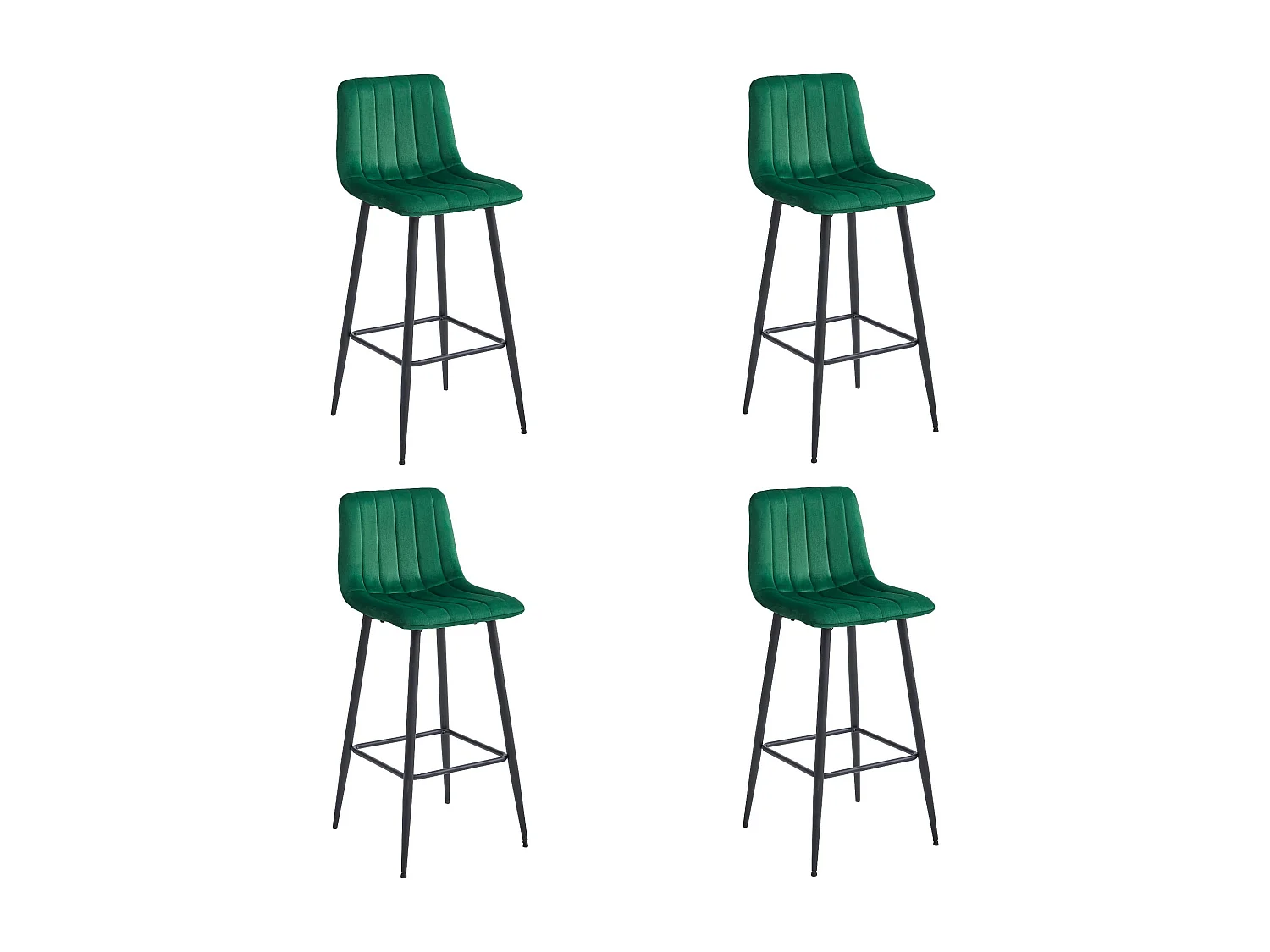 Valora POZZA Tabouret en velours vert foncé, pieds noirs, pour cuisine x4