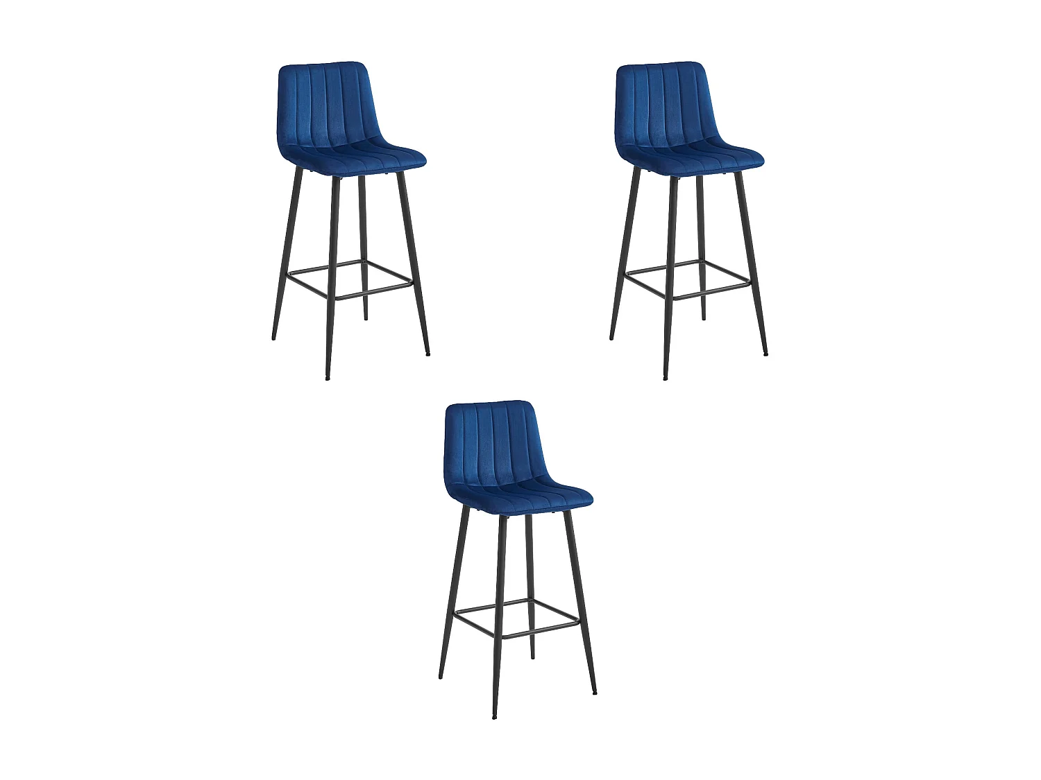 Valora POZZA Hocker, marineblauer Samt, schwarze Beine (3 Stück)