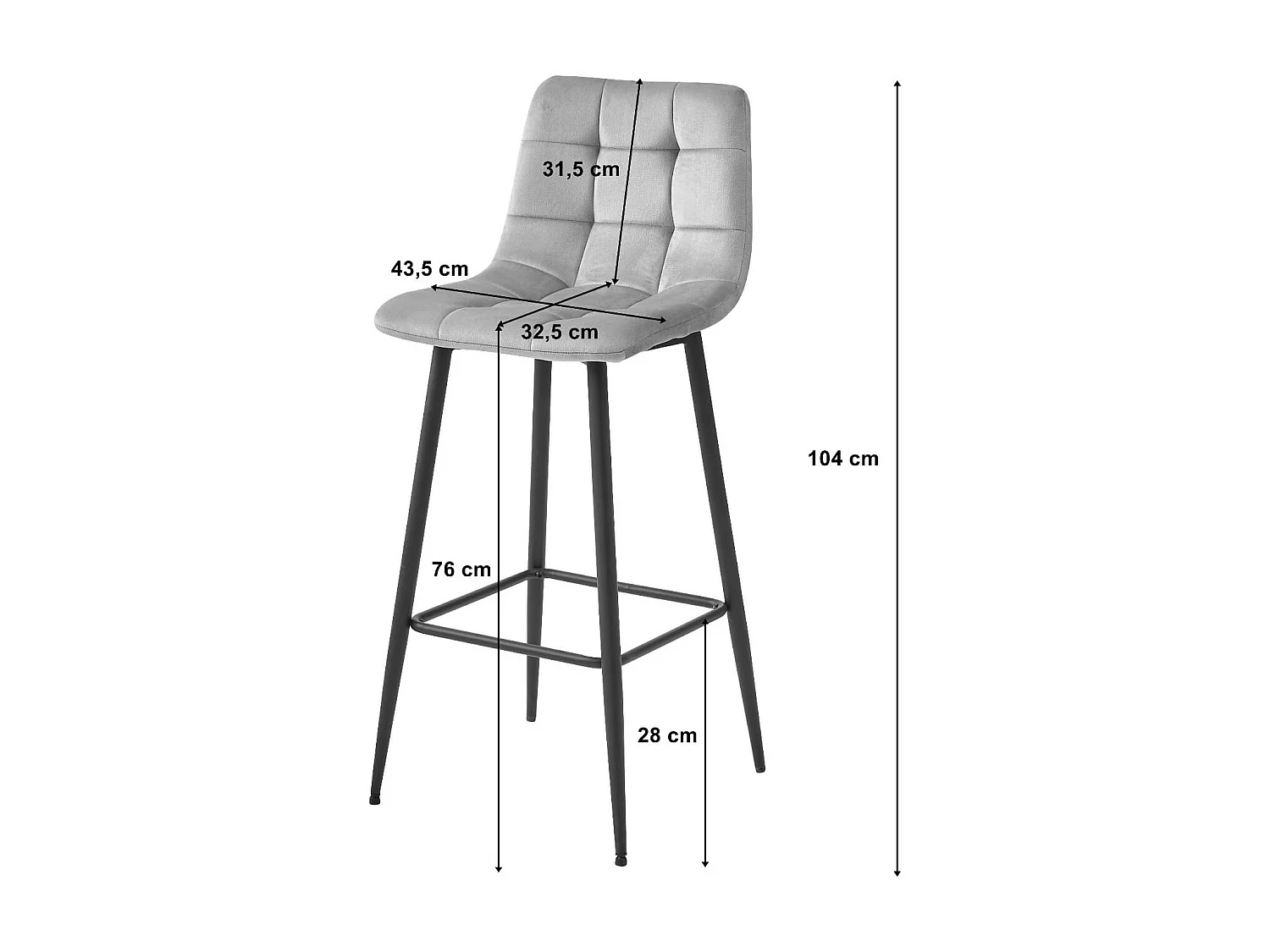 Tabouret Valora TEOTO en velours bleu marine avec pieds noirs pour la cuisine