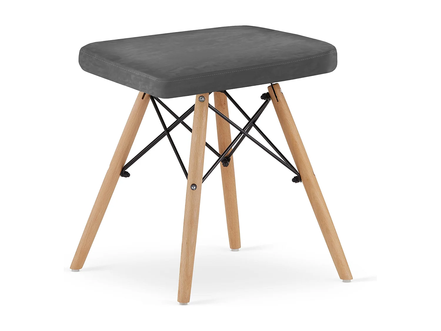 Valora PEKO TABOURET Velours Gris Pieds Naturels x2