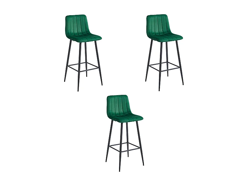 Tabouret Valora POZZA en velours vert foncé avec pieds noirs pour la cuisine (x3)