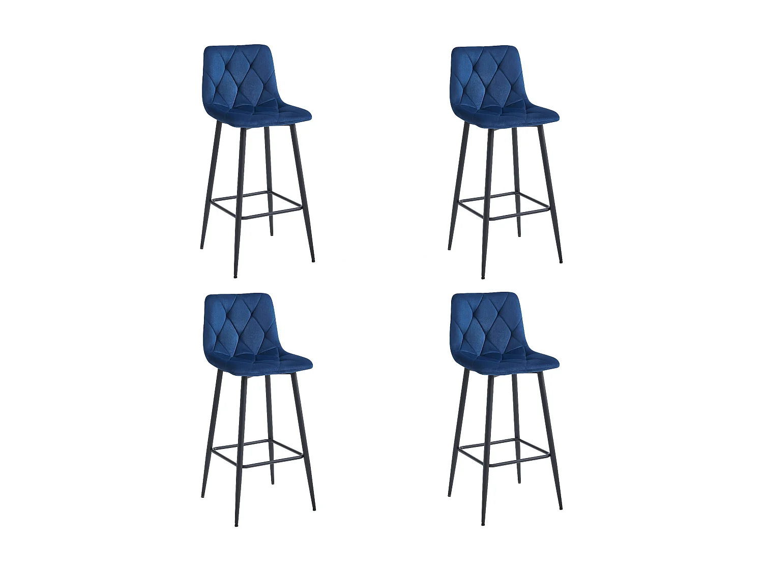 Tabouret Valora KODA, velours bleu marine, pieds noirs x4