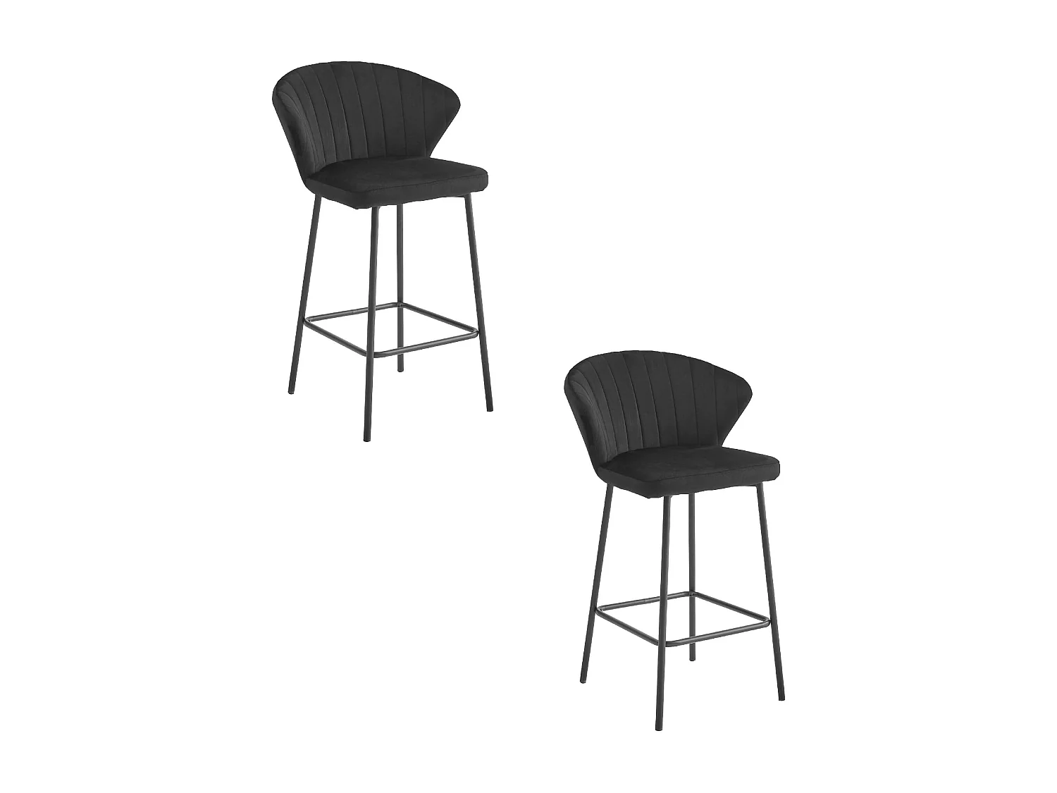 Tabouret de bar Valora GATTA, velours noir, pieds en acier (x2)