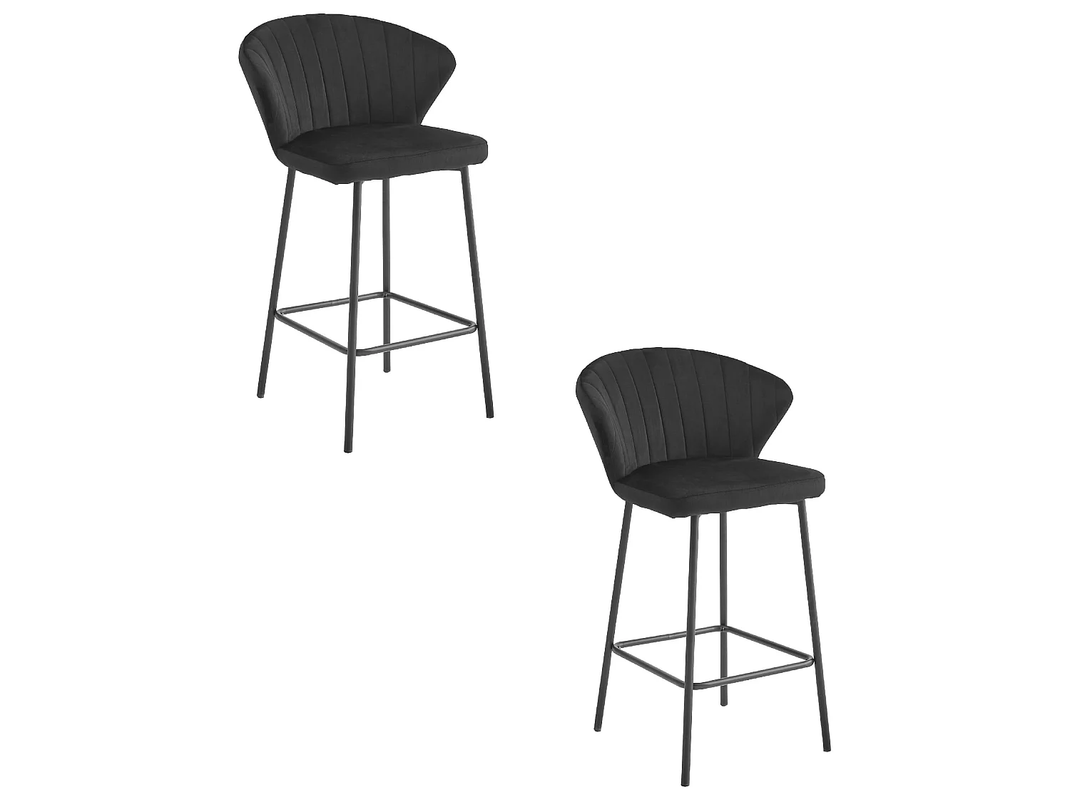 Tabouret de bar Valora GATTA, velours noir, pieds en acier (x2)