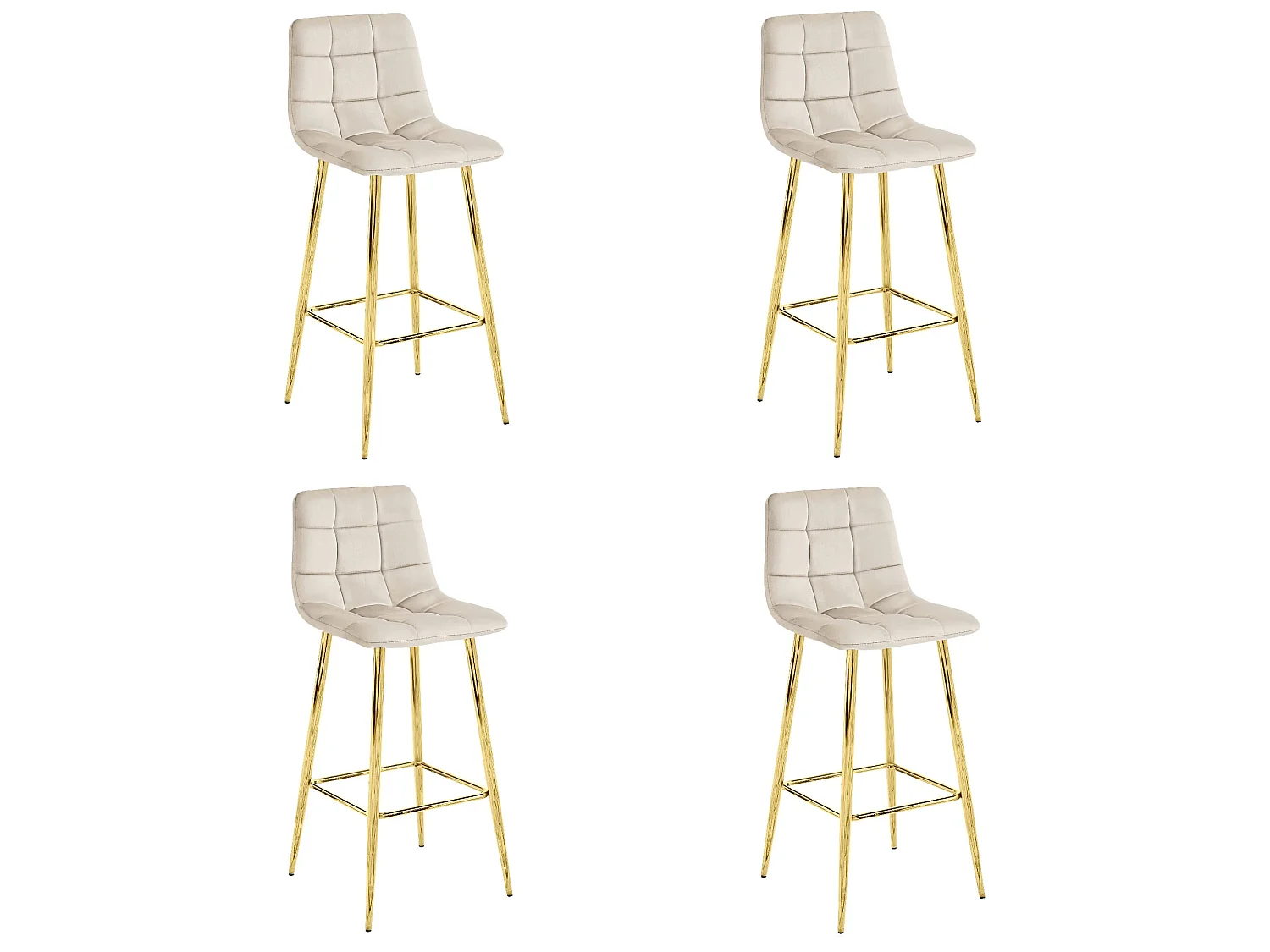 Taburete Valora TEOTO, terciopelo beige, patas doradas, para cocina (x4)