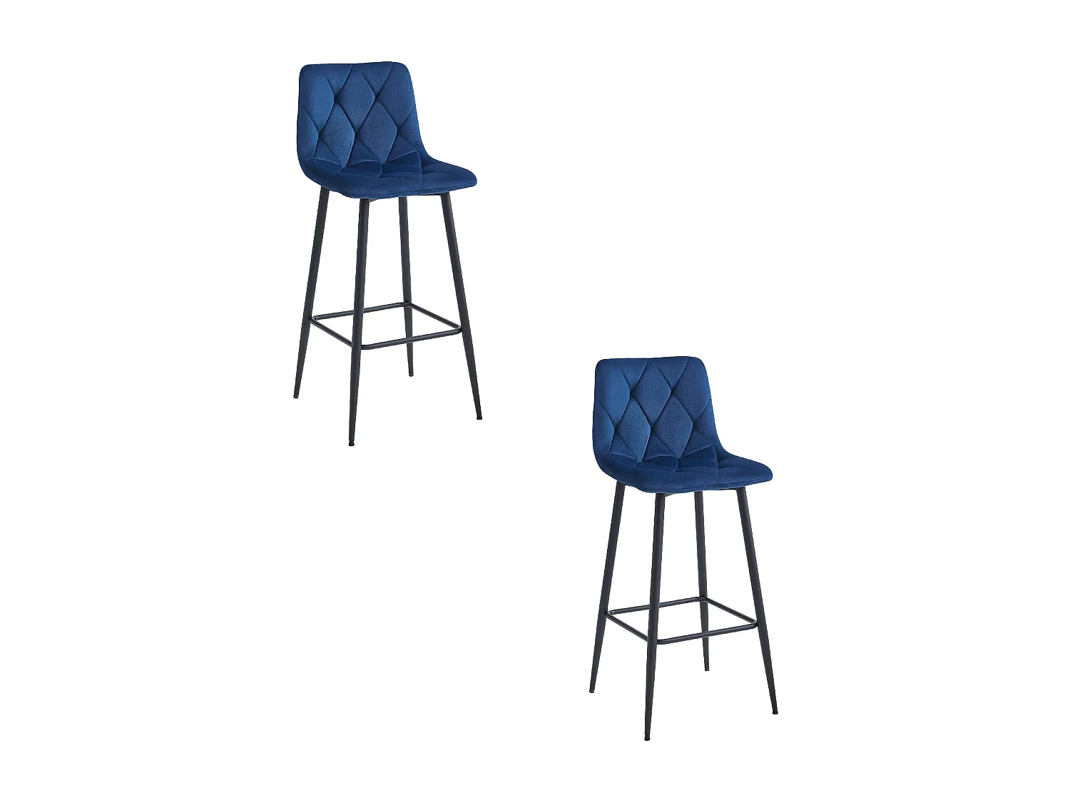 Tabouret Valora KODA en velours bleu marine, pieds noirs x2