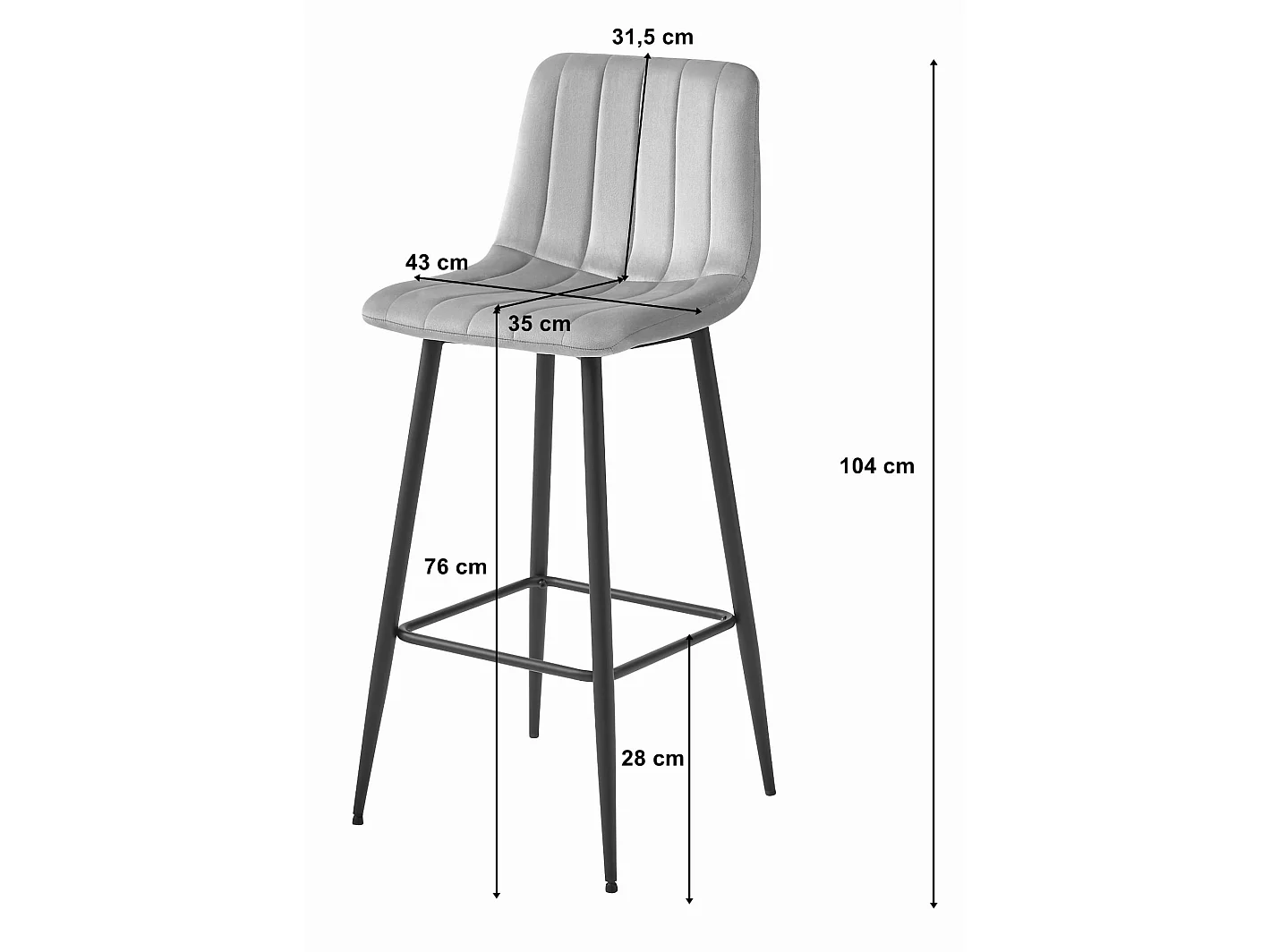 Tabouret Valora POZZA en velours noir, design ergonomique pour la cuisine (x2)