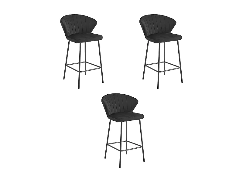 Tabouret de bar Valora GATTA, velours noir, pieds en acier (x3)