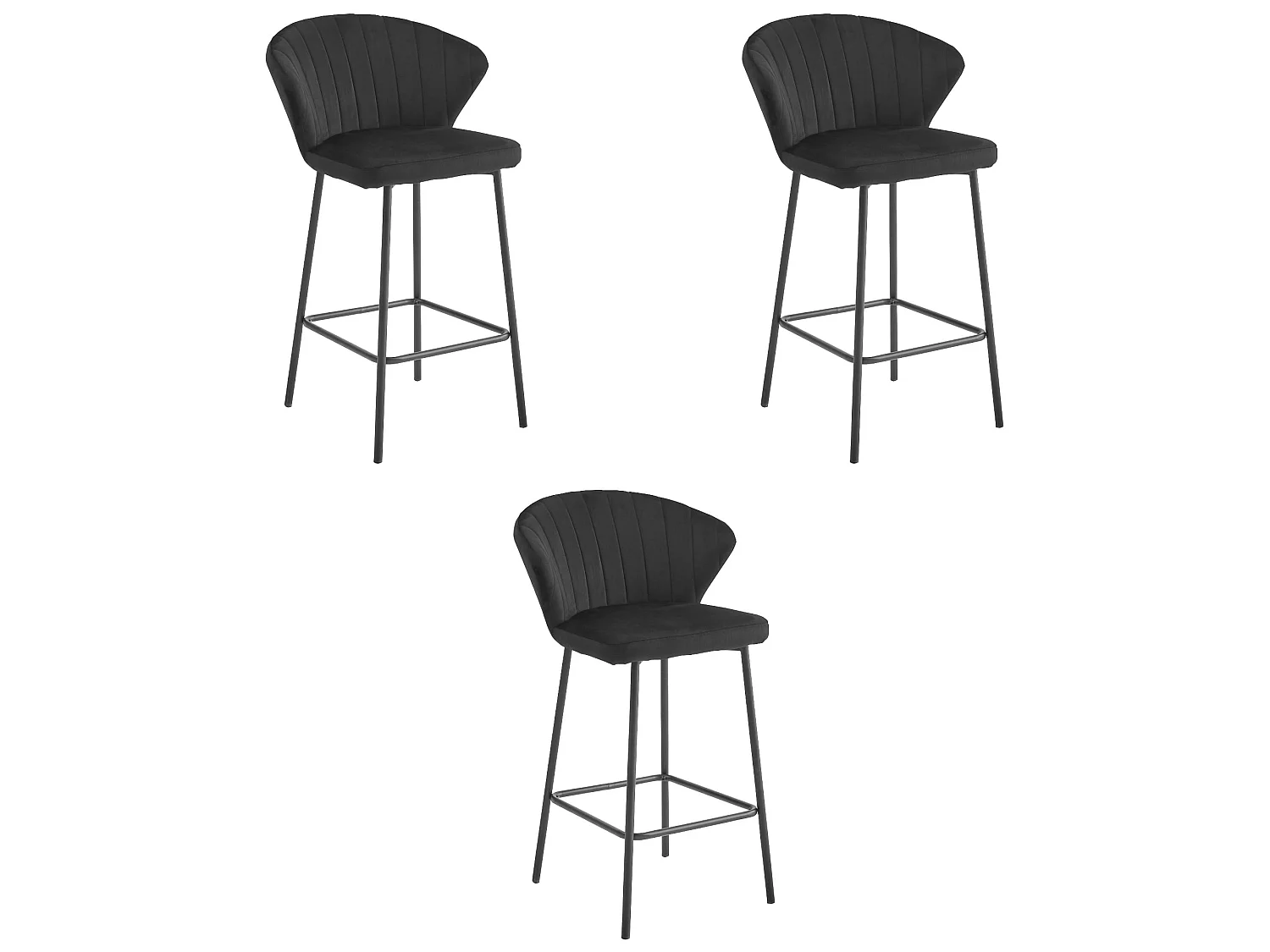 Tabouret de bar Valora GATTA, velours noir, pieds en acier (x3)