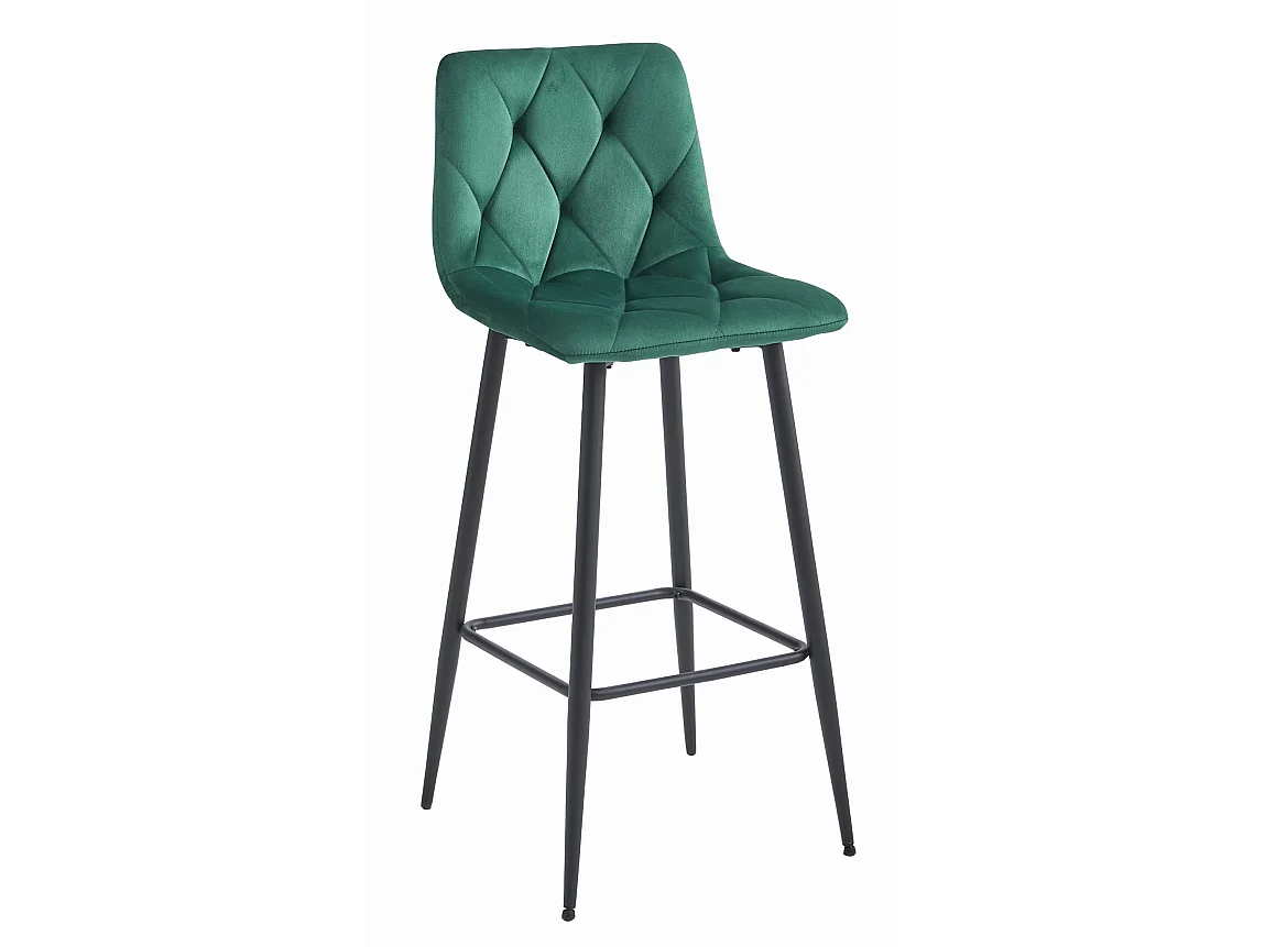 Tabouret Valora KODA en velours vert foncé, pieds noirs x2