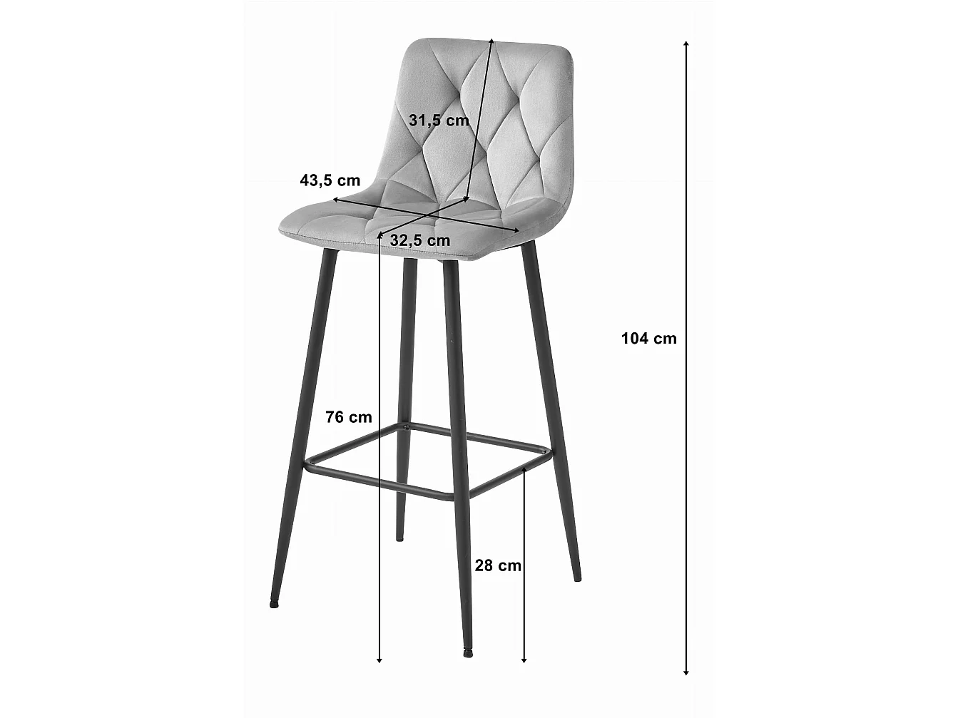 Tabouret Valora KODA en velours vert foncé, pieds noirs x2