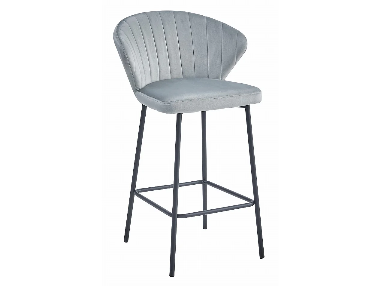 Sgabello Valora GATTA in velluto grigio argento con gambe nere per cucina x2