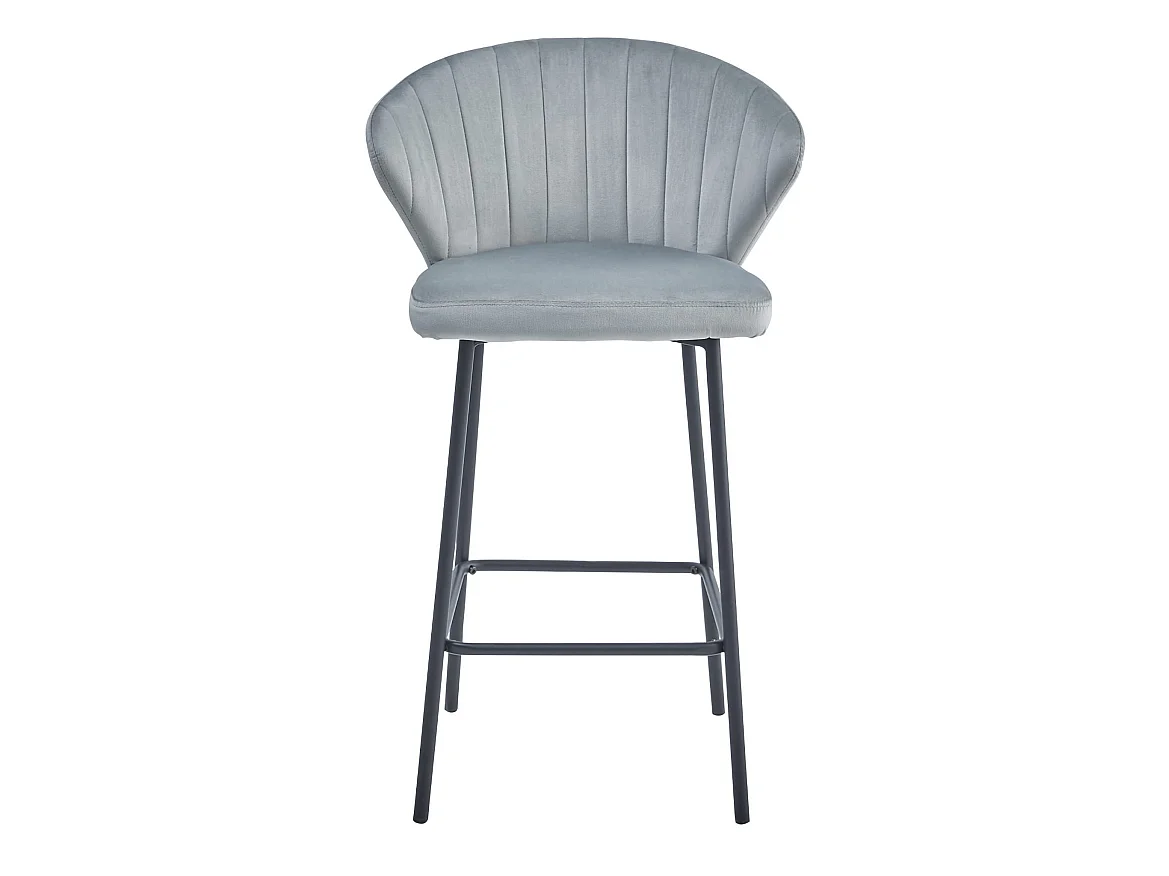 Sgabello Valora GATTA in velluto grigio argento con gambe nere per cucina x2