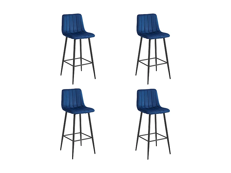 Valora POZZA Tabouret en velours bleu marine, pieds noirs x4