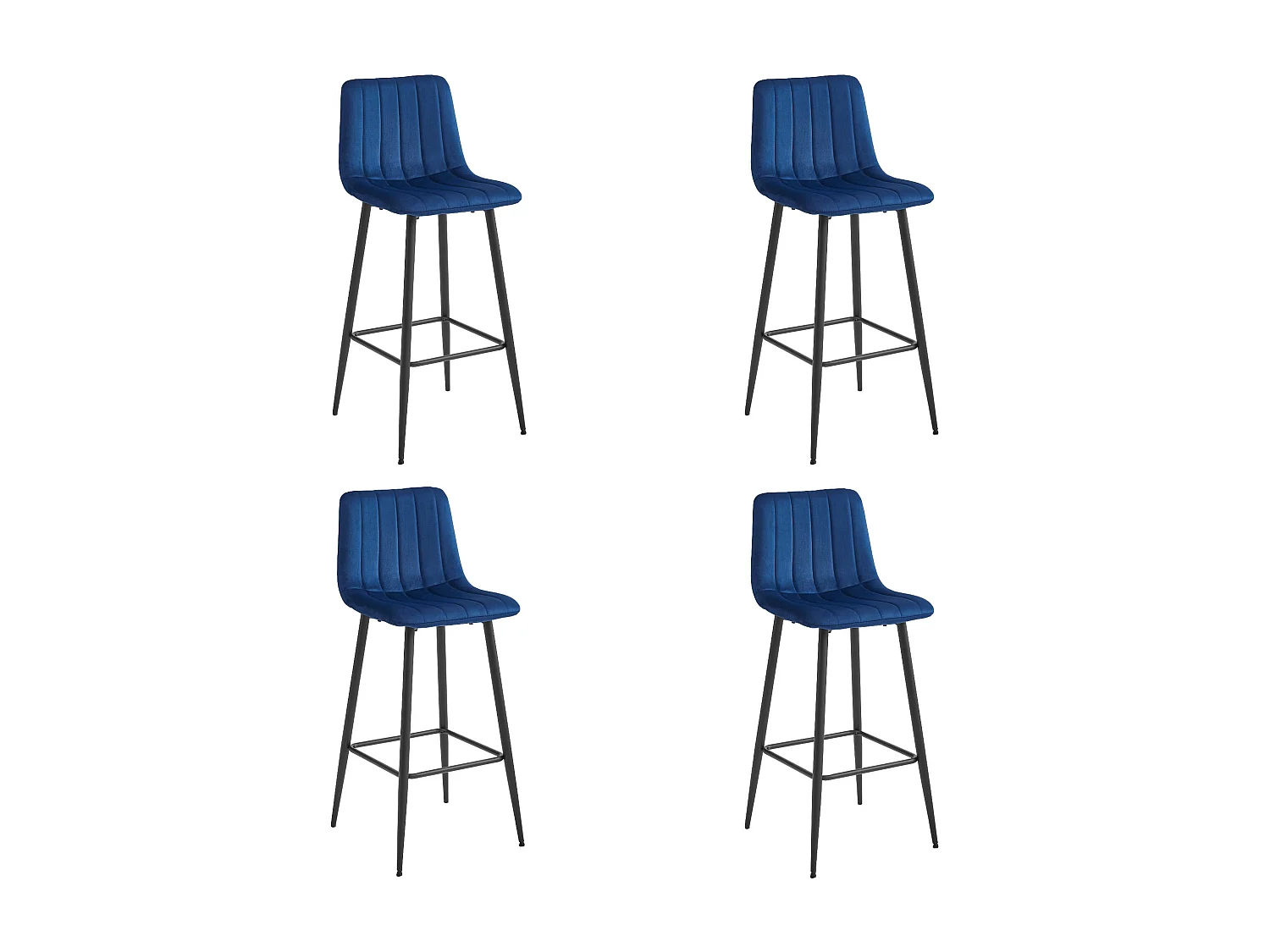 Valora POZZA Tabouret en velours bleu marine, pieds noirs x4