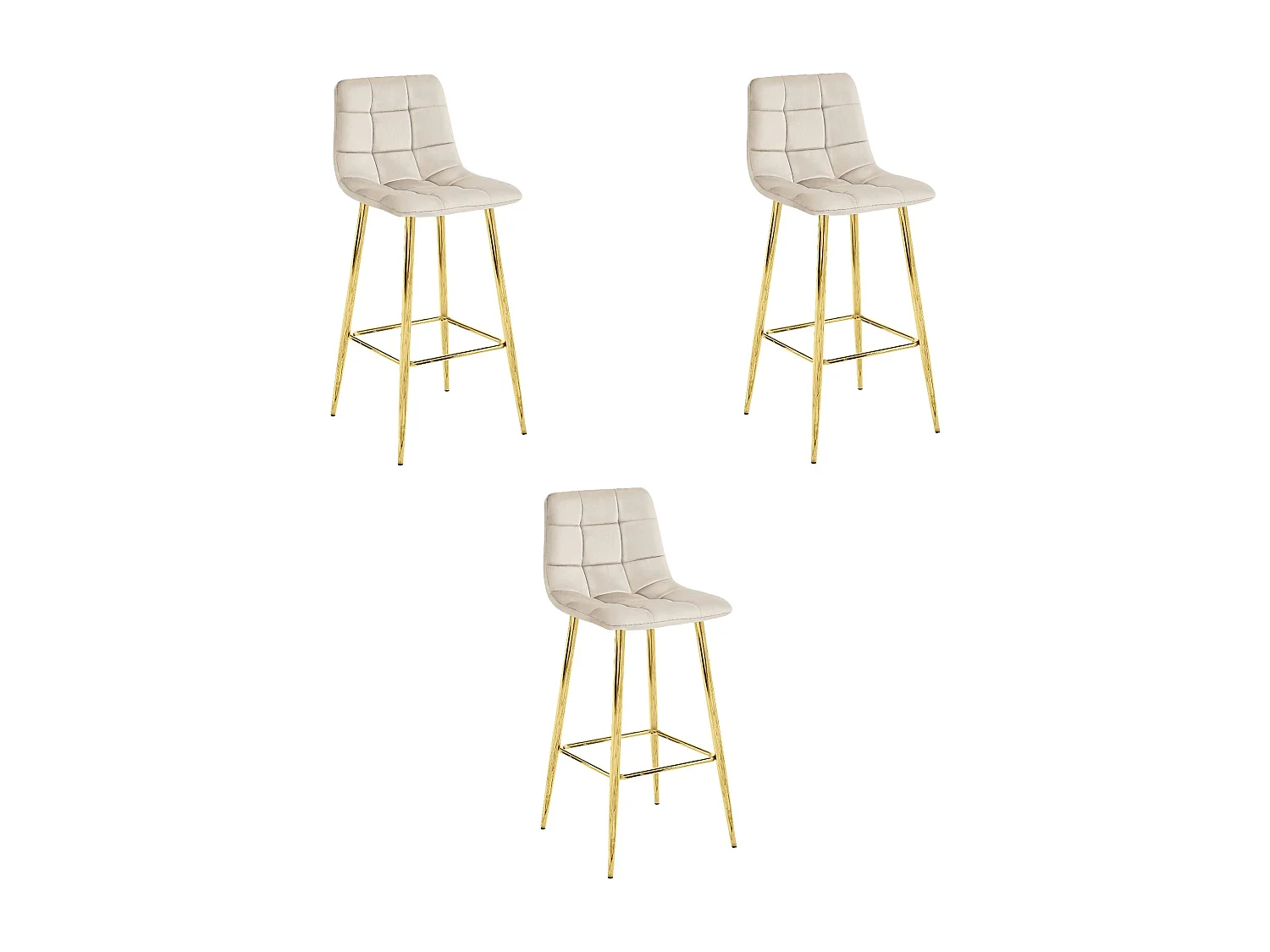 Tabouret Valora TEOTO en velours beige avec pieds dorés pour la cuisine (x3)