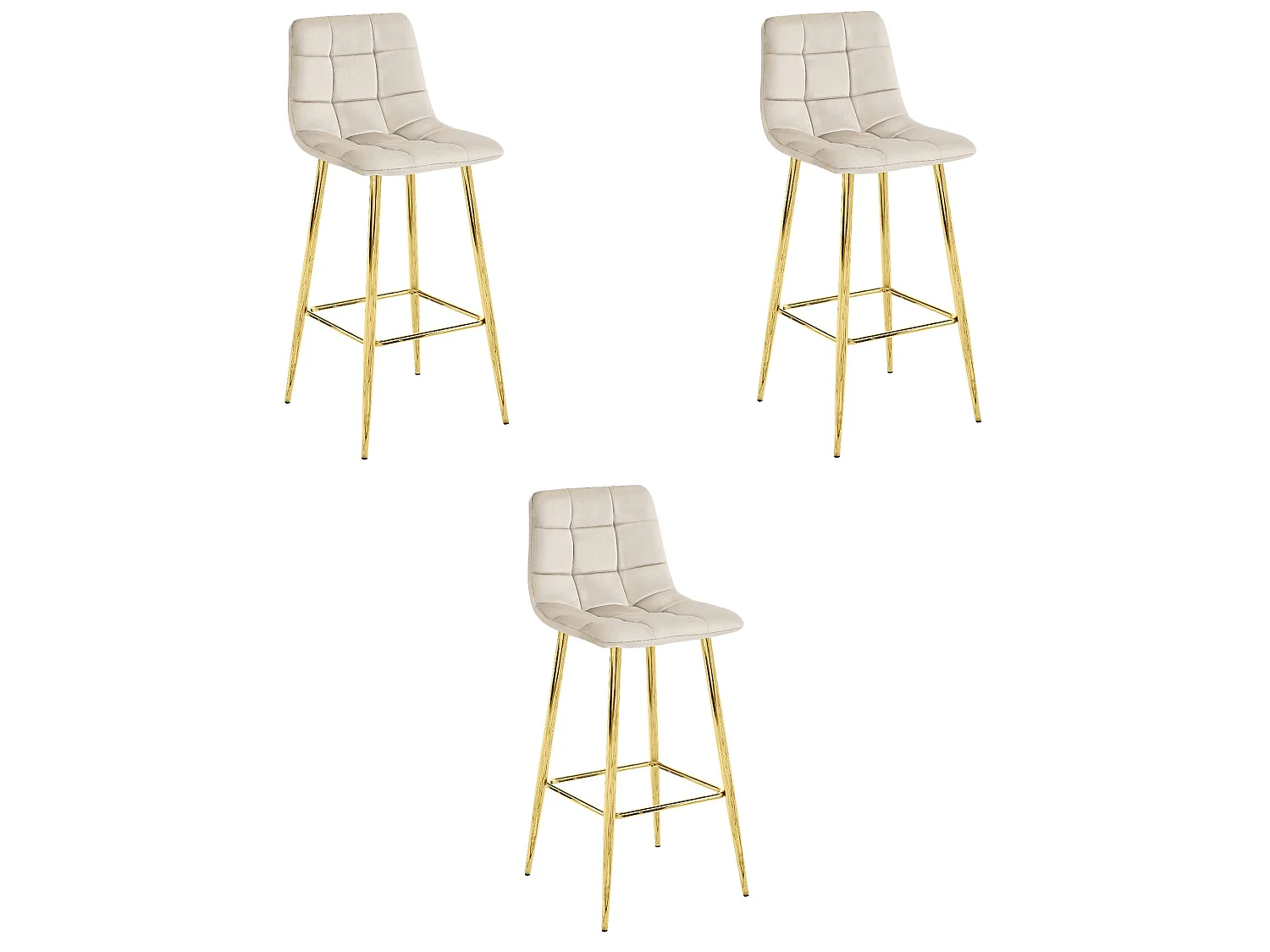 Tabouret Valora TEOTO en velours beige avec pieds dorés pour la cuisine (x3)