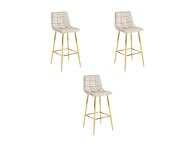 Tabouret Valora TEOTO en velours beige avec pieds dorés pour la cuisine (x3)