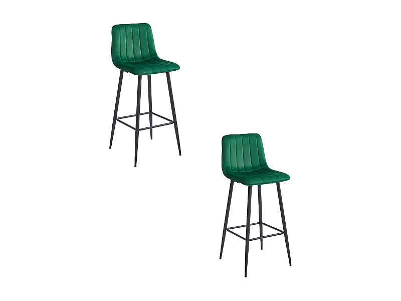 Tabouret Valora POZZA en velours vert foncé avec pieds noirs pour la cuisine (x2)