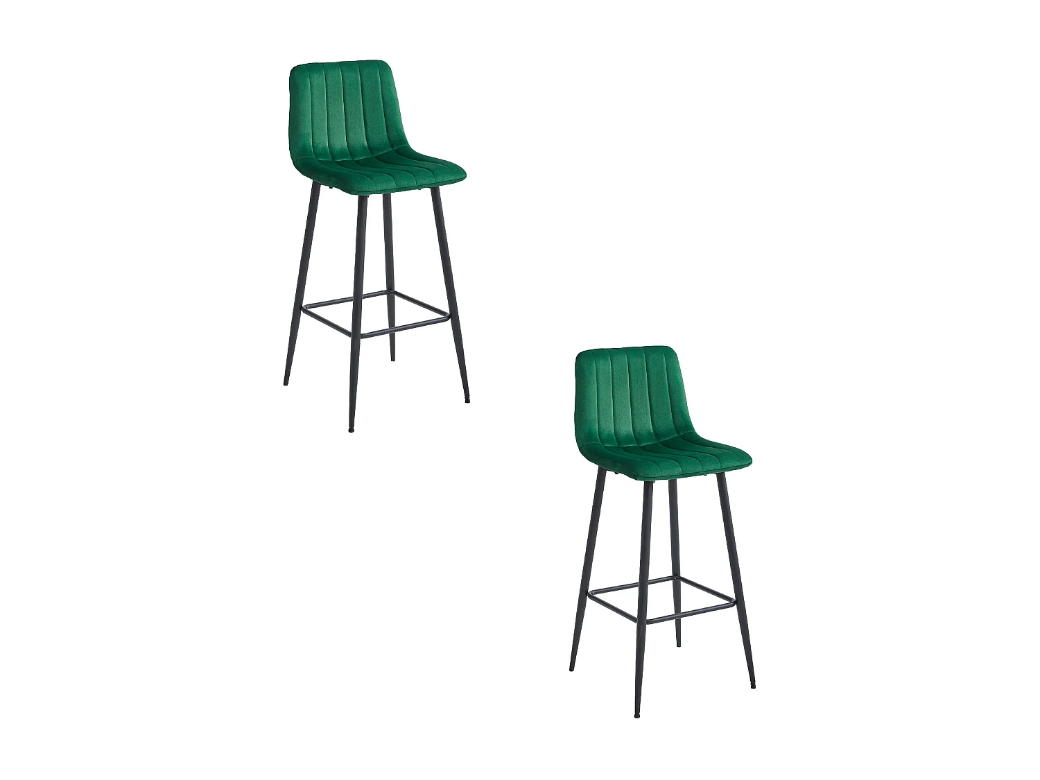 Tabouret Valora POZZA en velours vert foncé avec pieds noirs pour la cuisine (x2)