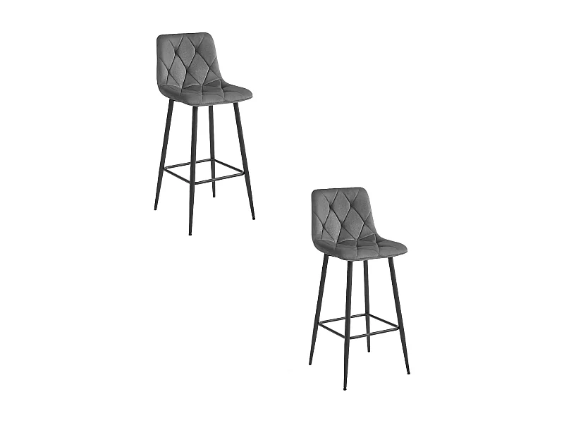 Tabouret Valora KODA, velours gris foncé, pieds noirs (x2)
