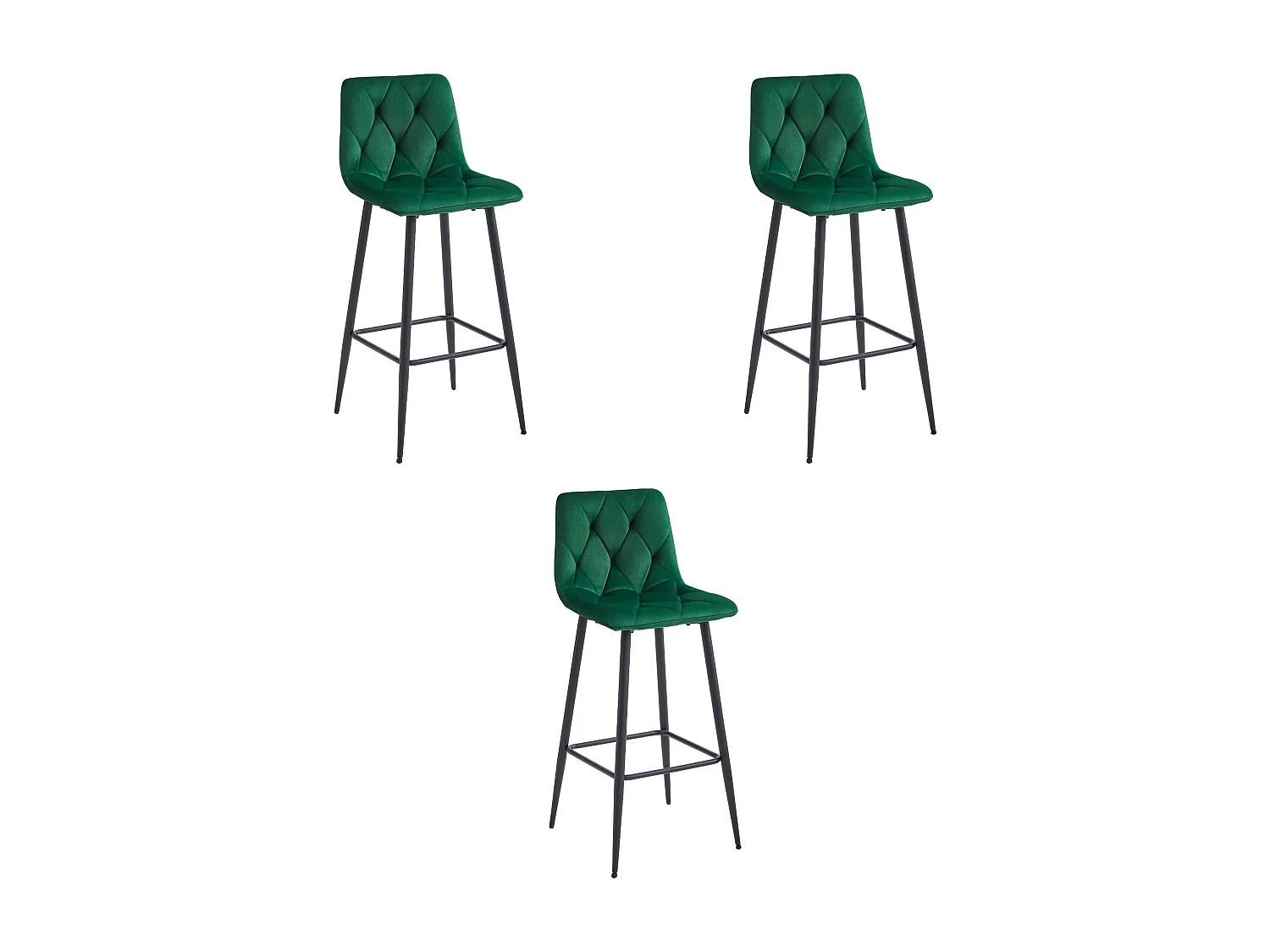 Tabouret Valora KODA, velours vert foncé, pieds noirs x3